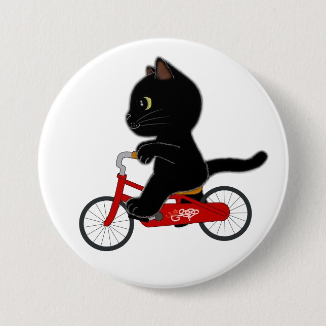 Bóton Redondo 7.62cm Gato preto da bicicleta (Frente)