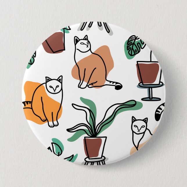 Bóton Redondo 7.62cm Gatos e flores para desenho de linhagens (Frente)