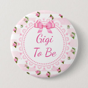 Bóton Redondo 7.62cm Gigi to Be Chá de fraldas Button Roses Rosa