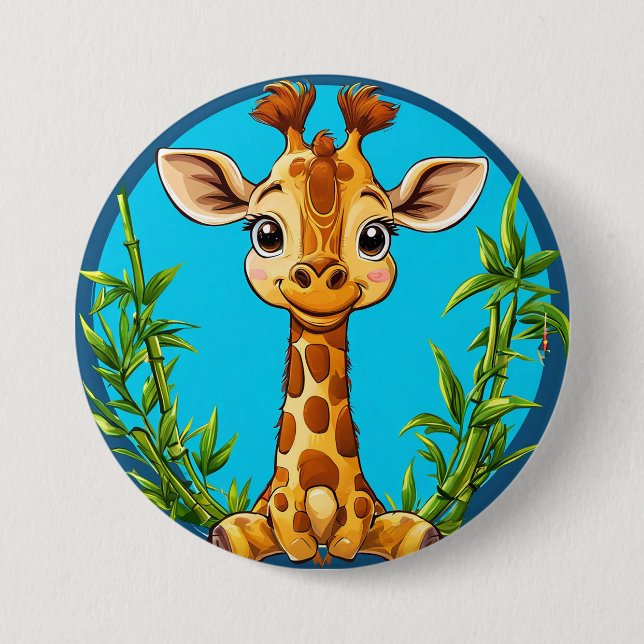 Bóton Redondo 7.62cm Girafa de Desenho Animado Adorável com Bambu (Frente)