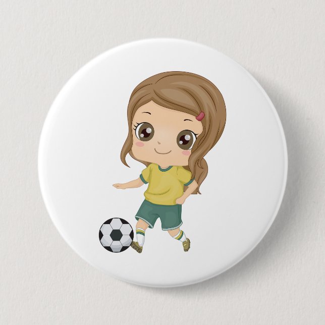 Bóton Redondo 7.62cm Girl Playing Soccer Adorable Kids Sports (Frente)