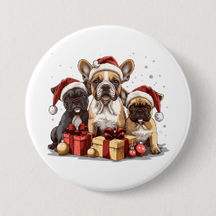 Bóton Redondo 7.62cm Gorros de Papai Noel para Bulldogs Franceses de Na