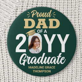 Bóton Redondo 7.62cm Graduate Photo Proud Dad Modern Green and Gold