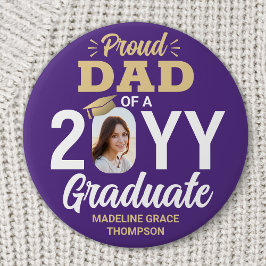 Bóton Redondo 7.62cm Graduate Photo Proud Dad Modern Purple and Gold