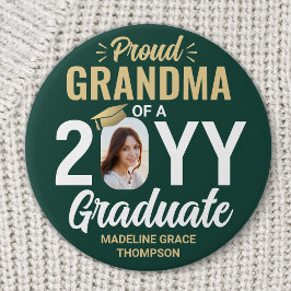 Bóton Redondo 7.62cm Graduate Photo Proud Grandma Modern Green and Gold