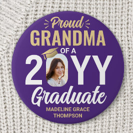 Bóton Redondo 7.62cm Graduate Photo Proud Grandma Modern Purple & Gold