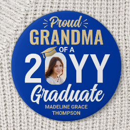 Bóton Redondo 7.62cm Graduate Photo Proud Grandma Royal Blue and Gold