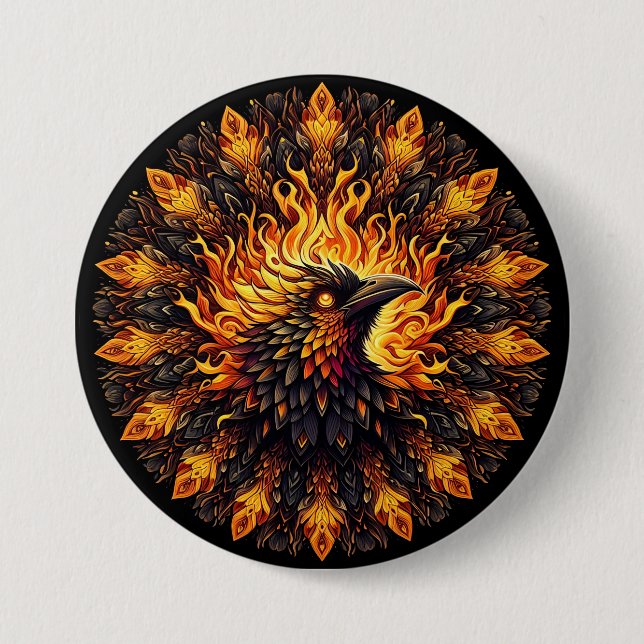 Bóton Redondo 7.62cm Gráfico Circular Phoenix Flaming (Frente)