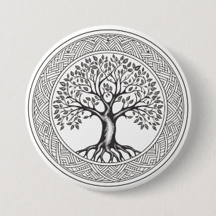Bóton Redondo 7.62cm Great Oak Tree of Life Celtic Sketch