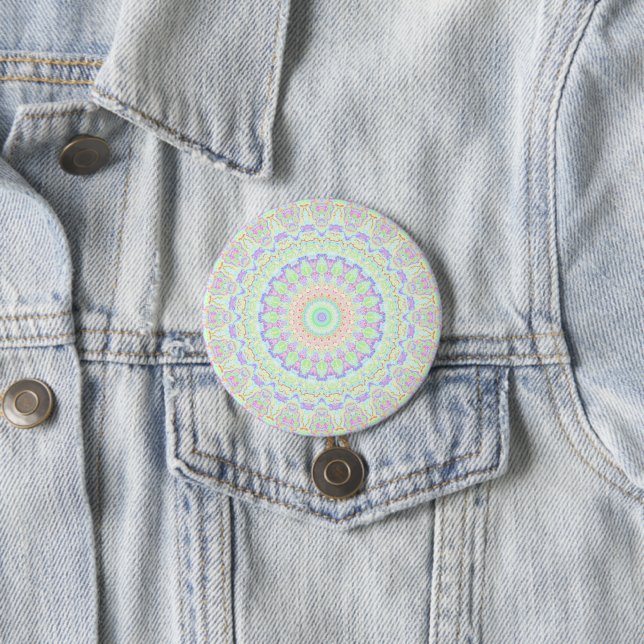 Bóton Redondo 7.62cm Groovy Funky Boho Hippie Rainbow Abstrato Mandala (In Situ)