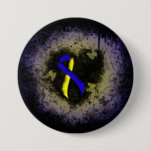 Bóton Redondo 7.62cm Grunge azul e amarelo da fita