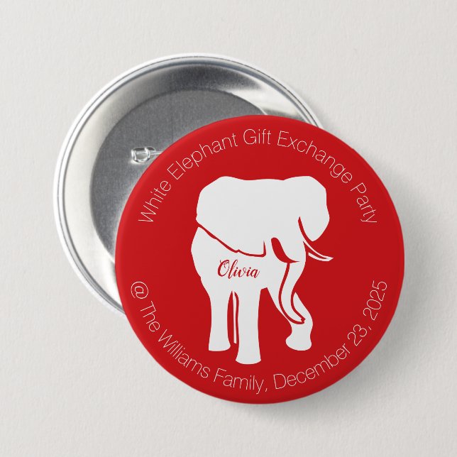 Bóton Redondo 7.62cm Grupo de troca de presentes de elefante branco ou  (Frente & Verso)