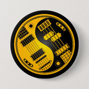 Bóton Redondo 7.62cm Guitarra e amarelo e preto baixos de Yin Yang