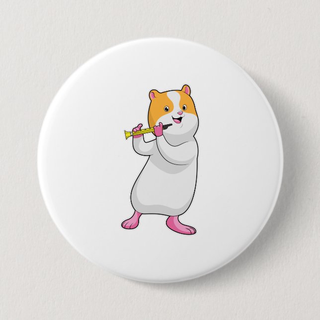 Bóton Redondo 7.62cm Hamster em Música com Flute (Frente)