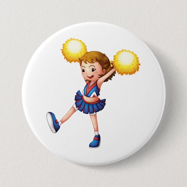 Bóton Redondo 7.62cm Happy Cheerleader Girl Gold Pom Poms (Frente)