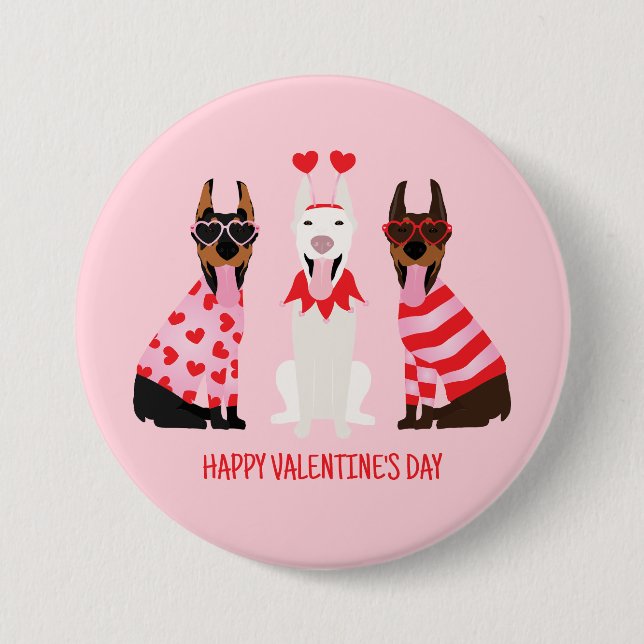 Bóton Redondo 7.62cm Happy Valentines Day Dobermann Dogs (Frente)
