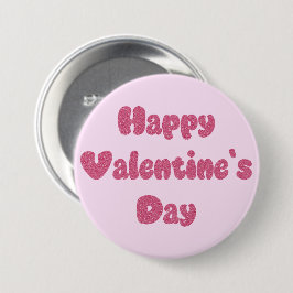 Bóton Redondo 7.62cm Happy Valentine's Day Glitter Button
