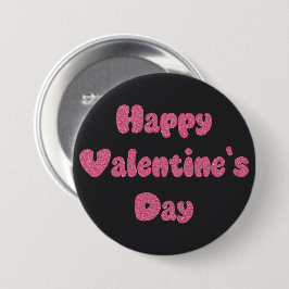 Bóton Redondo 7.62cm Happy Valentine's Day Glitter Button