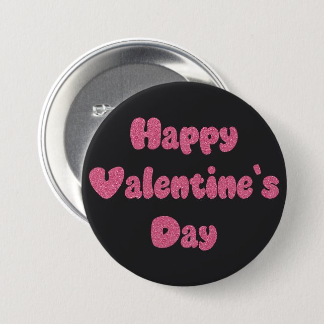 Bóton Redondo 7.62cm Happy Valentine's Day Glitter Button (Frente & Verso)