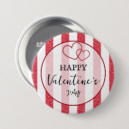 Bóton Redondo 7.62cm Happy Valentine's Day Heart Stripes Button