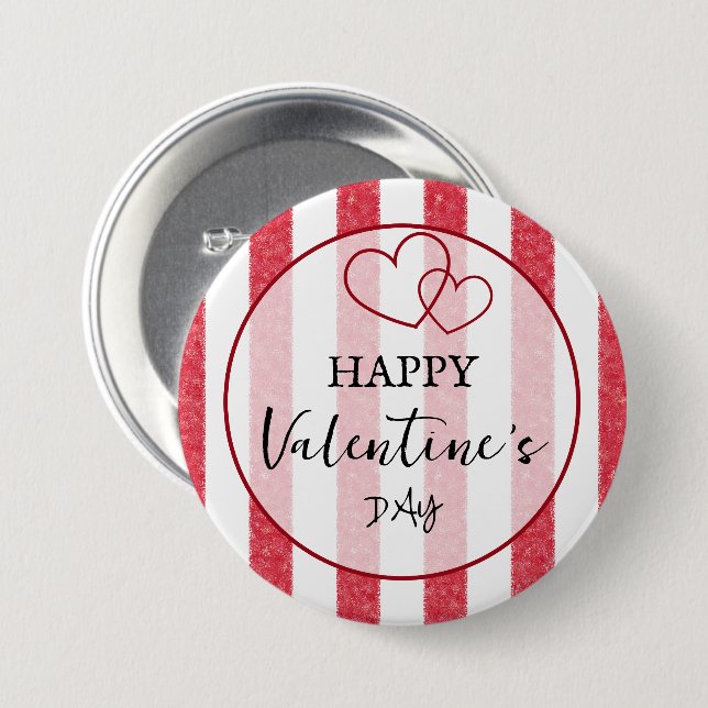 Bóton Redondo 7.62cm Happy Valentine's Day Heart Stripes Button (Frente & Verso)