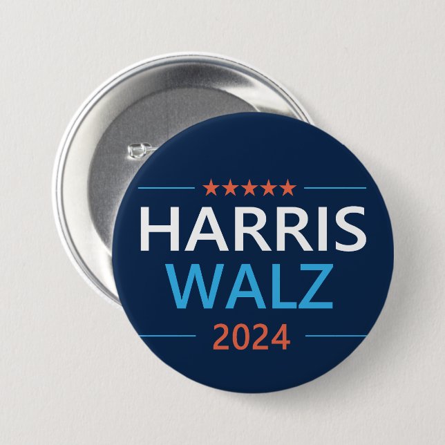 Bóton Redondo 7.62cm Harris Walz 2024 para Presidente (Frente & Verso)