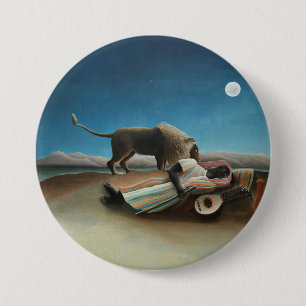 Bóton Redondo 7.62cm Henri Rousseau Sleeping Gypsy Lion Painting