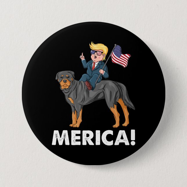 Bóton Redondo 7.62cm Herói Americano Trump Merica Rottweiler (Frente)
