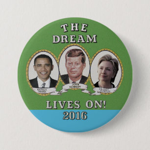 Bóton Redondo 7.62cm Hillary Clinton, Barack Obama & John Kennedy