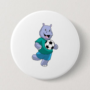 Bóton Redondo 7.62cm Hippo como jogador de futebol com futebol