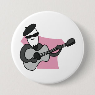 Bóton Redondo 7.62cm Homem Usando Boina Tocando Violão