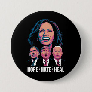 Bóton Redondo 7.62cm Hope Hate Heal Rise Kamala 2024