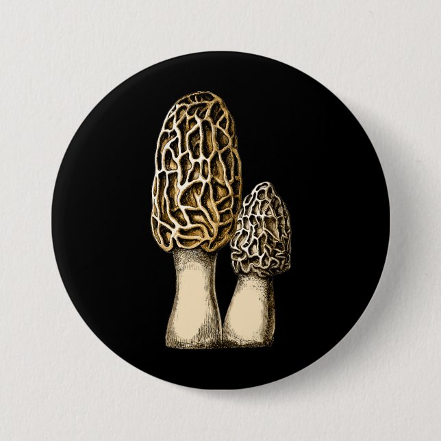 Bóton Redondo 7.62cm Ilustração Botânica de Morel Mushroom (Frente)