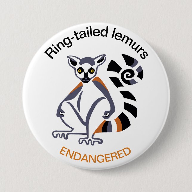 Bóton Redondo 7.62cm Imagem animal ameaçada pelo anel LEMUR - (Frente)