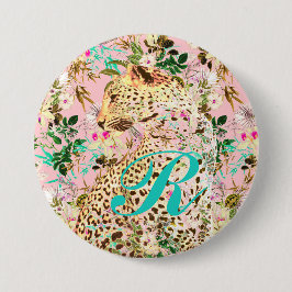 Bóton Redondo 7.62cm Impressão de leopardo tropical floral havaiano