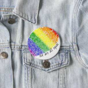 Bóton Redondo 7.62cm Impressão digital LGBT do arco-íris somos iguais