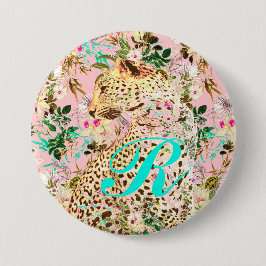Bóton Redondo 7.62cm Impressão floral tropical de leopardo havaiano