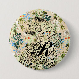 Bóton Redondo 7.62cm Impressão floral tropical de leopardo havaiano