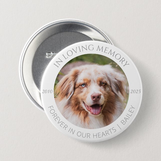 Bóton Redondo 7.62cm In Loving Memory Custom Pet Photo & Name Badge (Frente & Verso)