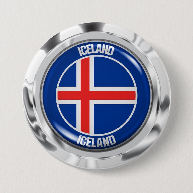 Bóton Redondo 7.62cm Islândia Round Emblem (Frente)