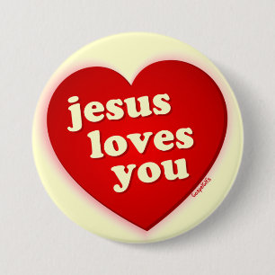 Bóton Redondo 7.62cm jesus ama-o botão vermelho do coração