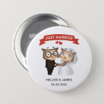 Bóton Redondo 7.62cm Just Married Owl Wedding<br><div class="desc">Cute Just Married Owl Wedding Announcement Sticker
Perfect wedding stickers and labels for owl lovers</div>