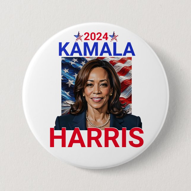 Bóton Redondo 7.62cm Kamala Harris 2024 Red, White e Blue (Frente)