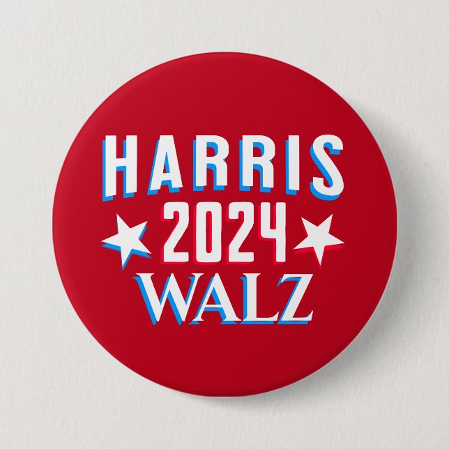 Bóton Redondo 7.62cm Kamala Harris e Tim Walz 2024 (Frente)
