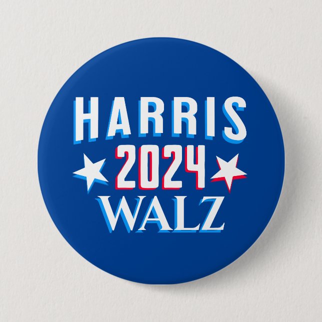 Bóton Redondo 7.62cm Kamala Harris e Tim Walz 2024 (Frente)