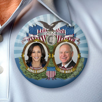 Bóton Redondo 7.62cm Kamala Harris e Tim Walz 2024 - Classic Jugate