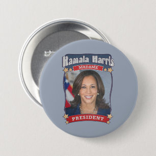 Bóton Redondo 7.62cm Kamala Harris Madame Presidente Card