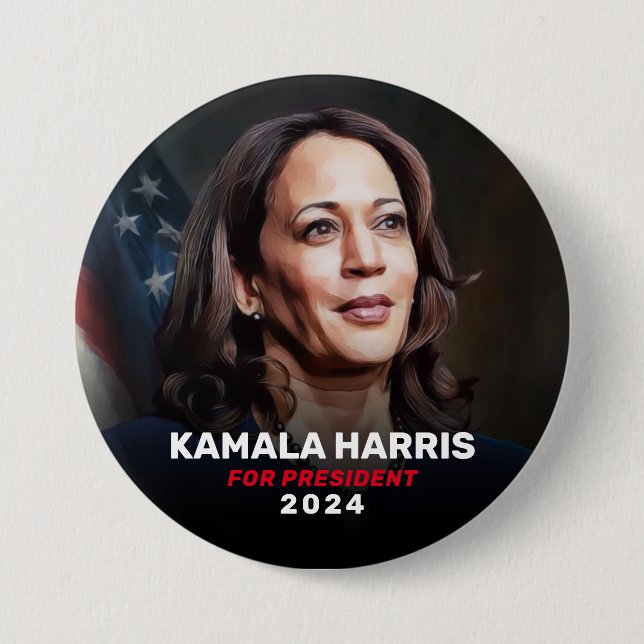 Bóton Redondo 7.62cm Kamala Harris para o botão de campanha do Presiden (Frente)