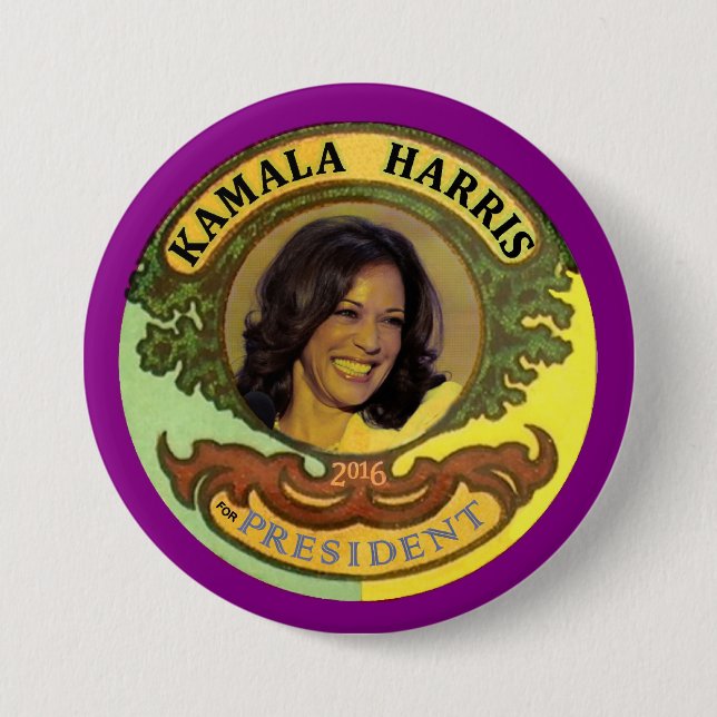 Bóton Redondo 7.62cm Kamala Harris para o presidente 2016 (Frente)