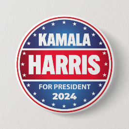 Bóton Redondo 7.62cm Kamala Harris Para O Presidente 2024 Stars Blue Re